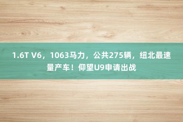 1.6T V6，1063马力，公共275辆，纽北最速量产车！仰望U9申请出战