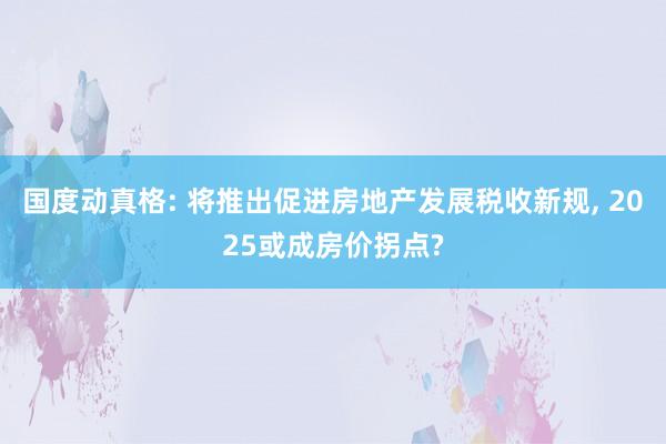 国度动真格: 将推出促进房地产发展税收新规, 2025或成房价拐点?